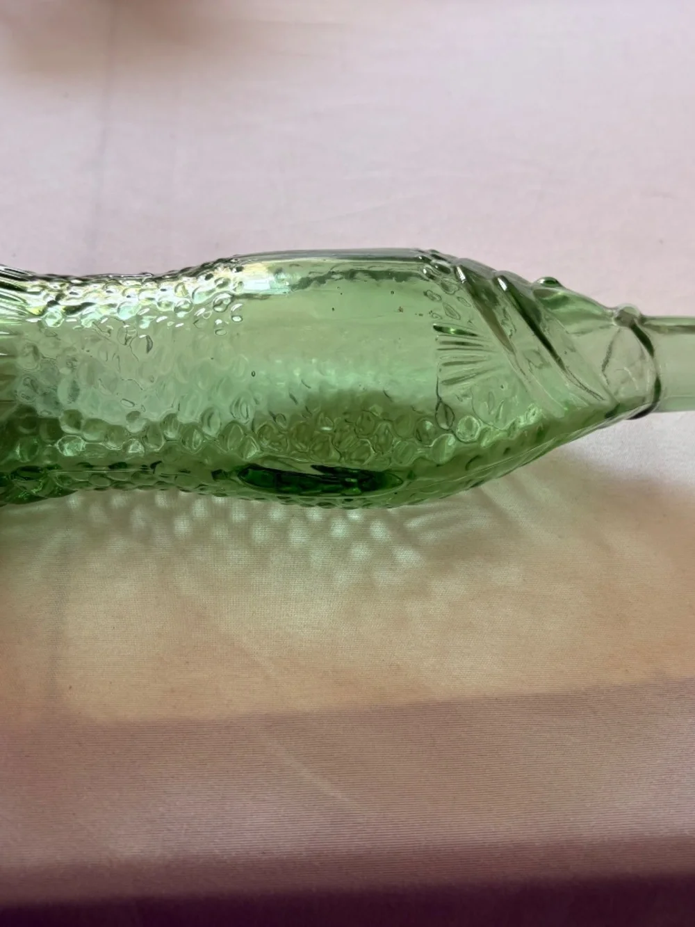 Vintage Vetreria Etrusca VE Green Glass Fish Shaped Bottle Italy 7.5